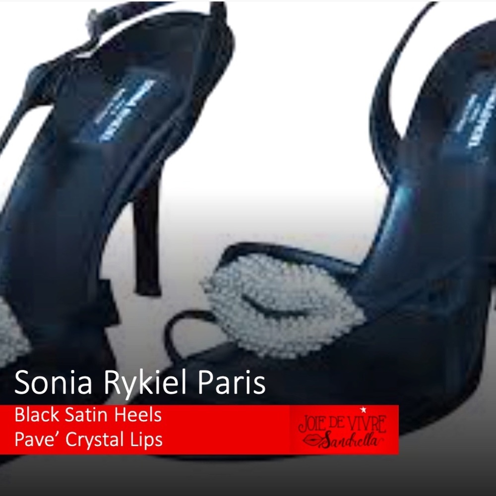 Sonia Rykiel Paris Rhinestone Lip Black High-heel Slingback Sandals